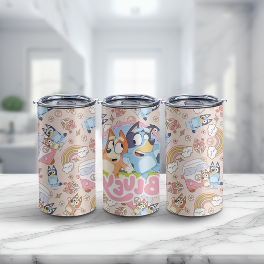 Rainbows and blue dog 14oz tumbler