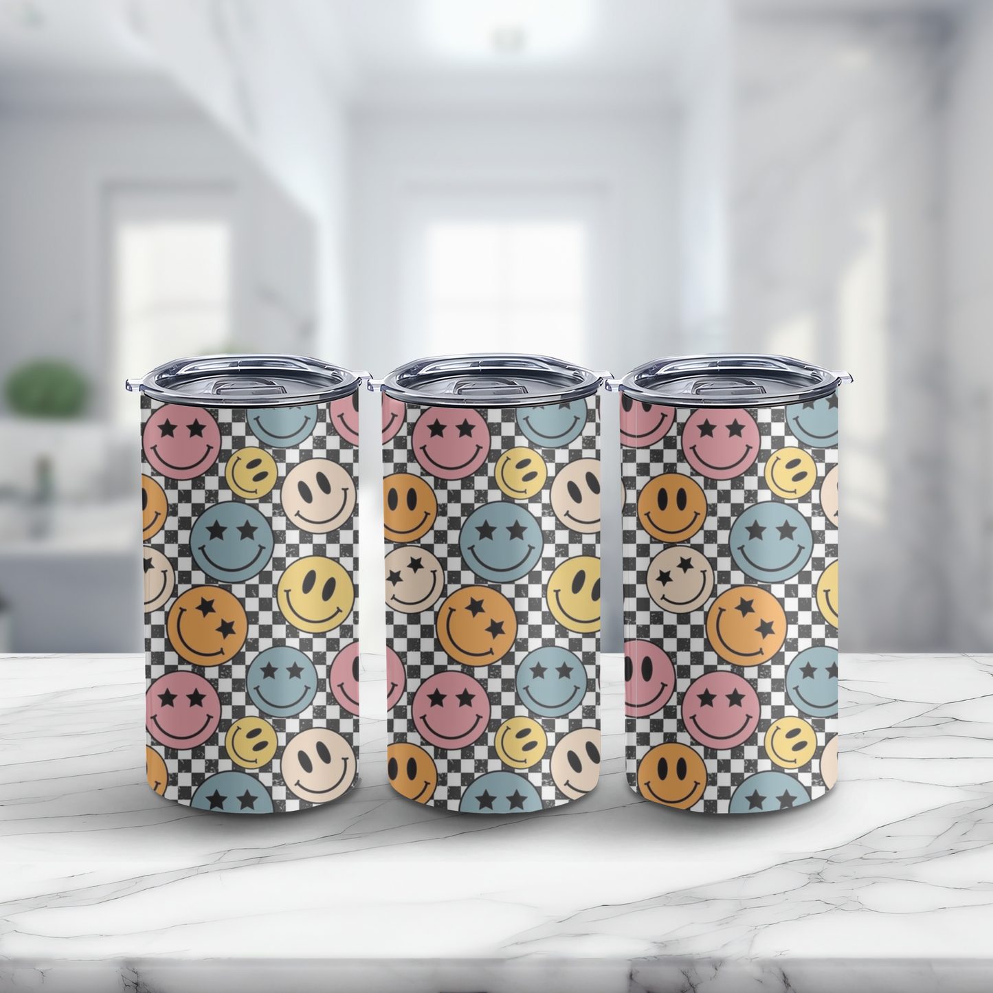 Checkered smiley 14oz tumbler